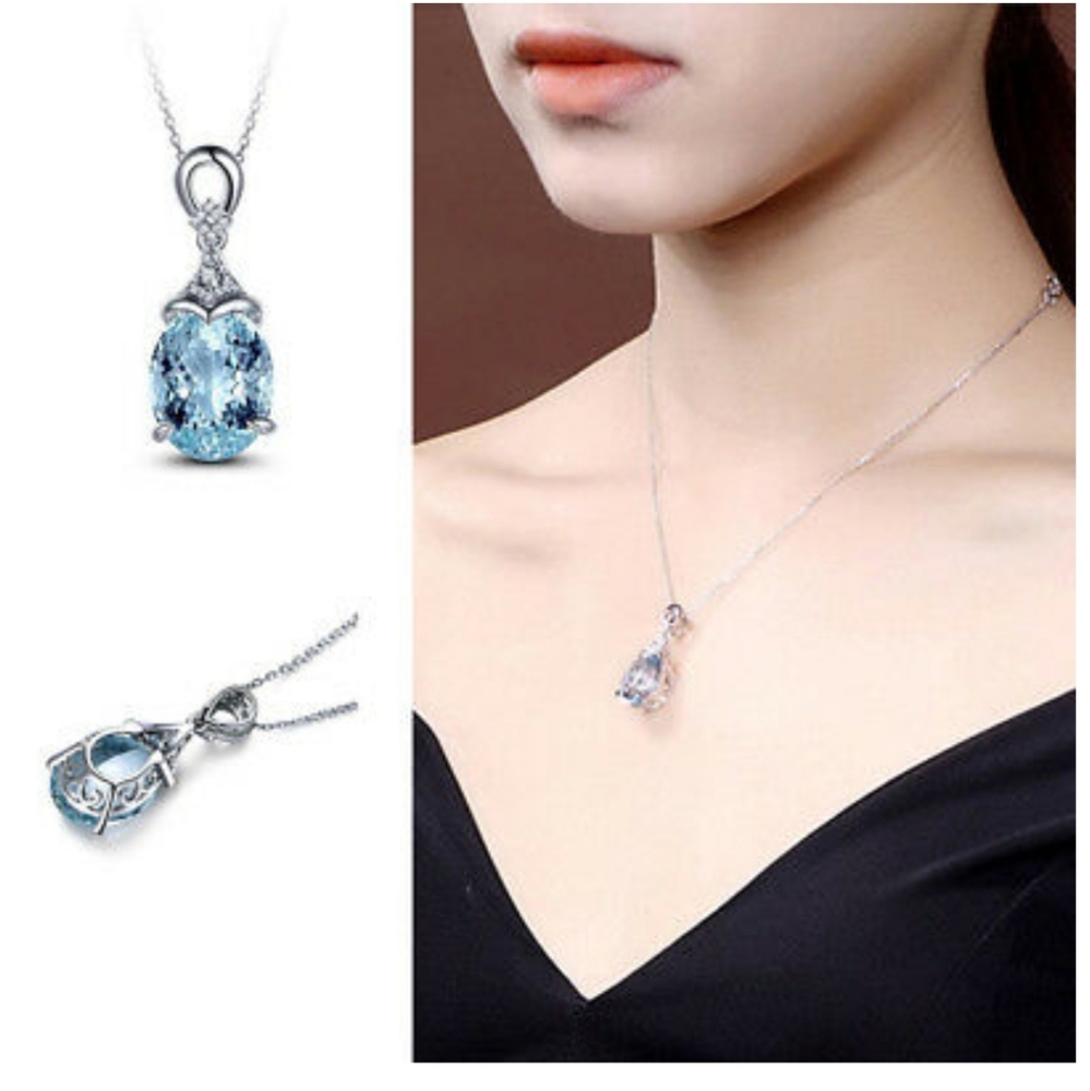 NEW!!! NWT NATURAL AQUAMARINE 925 SILVER CHAIN - Picture 3 of 7